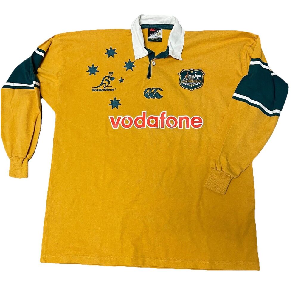 Vintage Canterbury Wallabies Rugby Jersey XXL Made in Australia Gold Vodafone